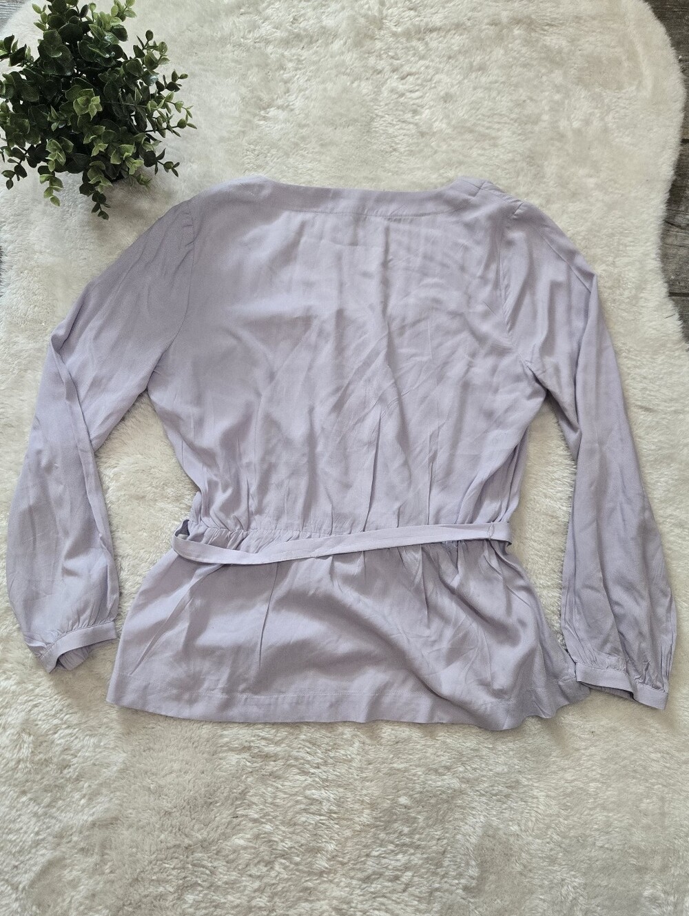 J. Crew Mercantile Lavender Purple Faux-Wrap Dressy Office Belted Top, Size 8 - Picture 5 of 9